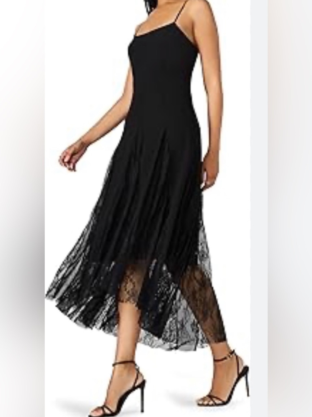Steve Madden Black Spaghetti-Strap Lace-Hem Maxi Dress